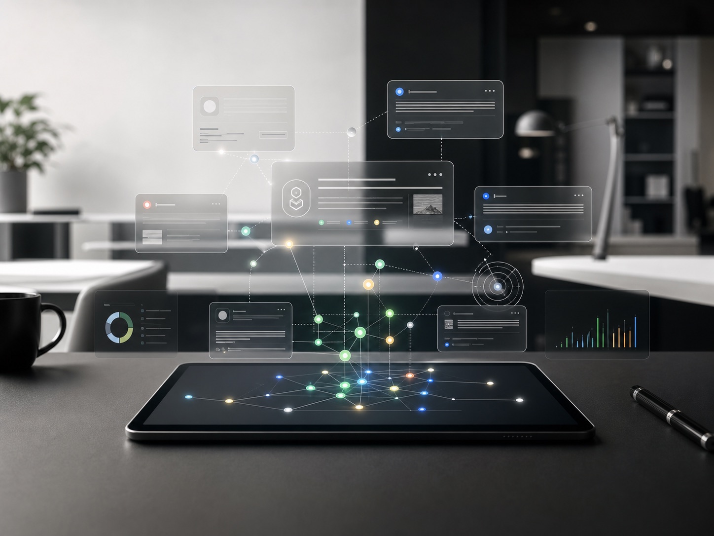 AI Search netwerk met gestructureerde data en citatiepunten
